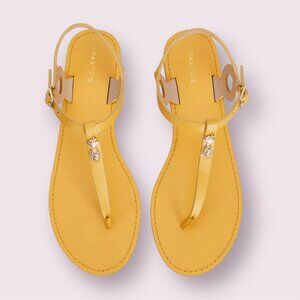 Yellow Sparkle Strappy Leather Sandals 7.5/8 (38) Parfois T-Strap Thong Shoes